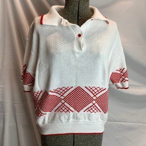 Vintage Nikki Short Sleeve Red and White Knit Sweater Size Large